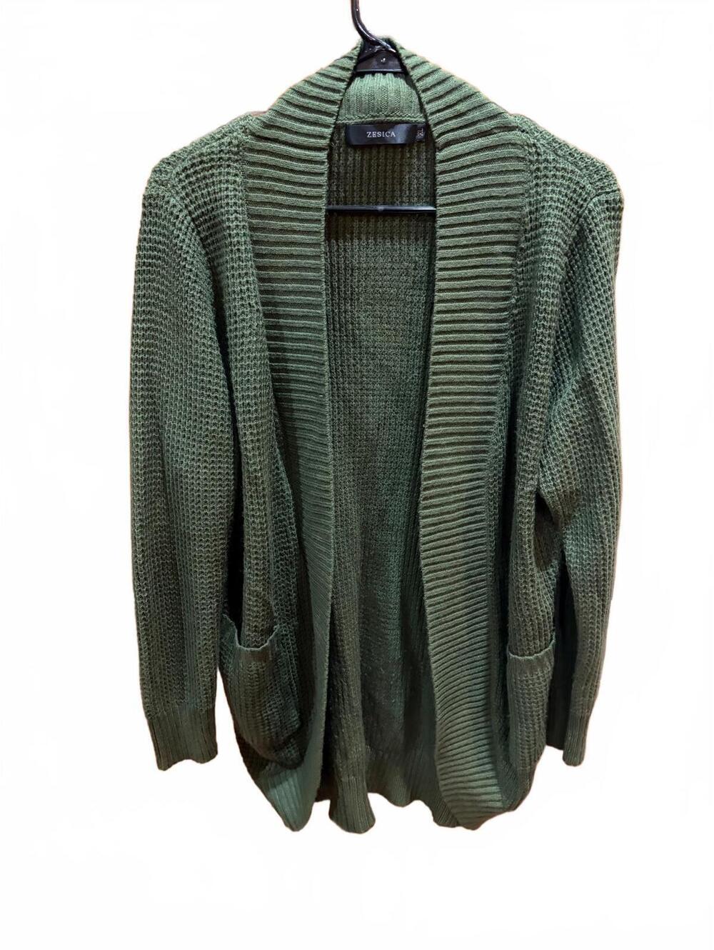 Zesica Womens Green Open Front Ribbed Cardigan